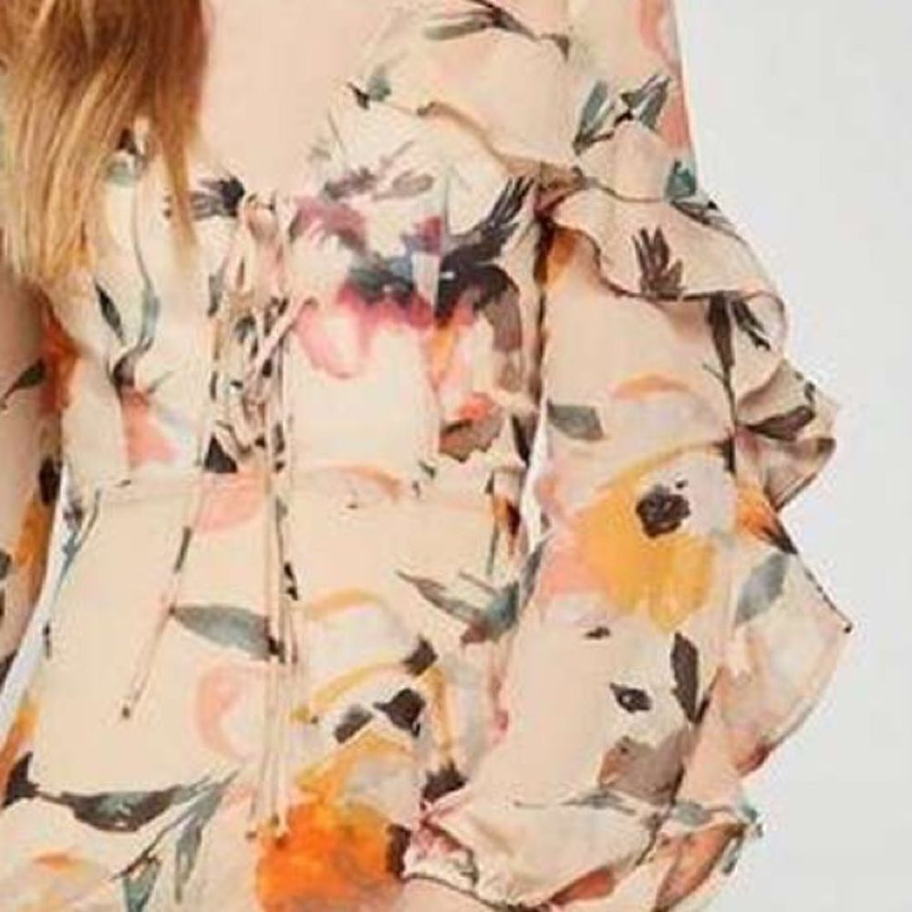 BCBGeneration Floral Ruffle Mini Dress Sheer Long Sleeve Boho Size 4 - Picture 14 of 15